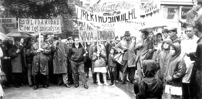 Manifestacin en Bruselas de apoyo a los mineros asturianos durante las huelgas de 1962.